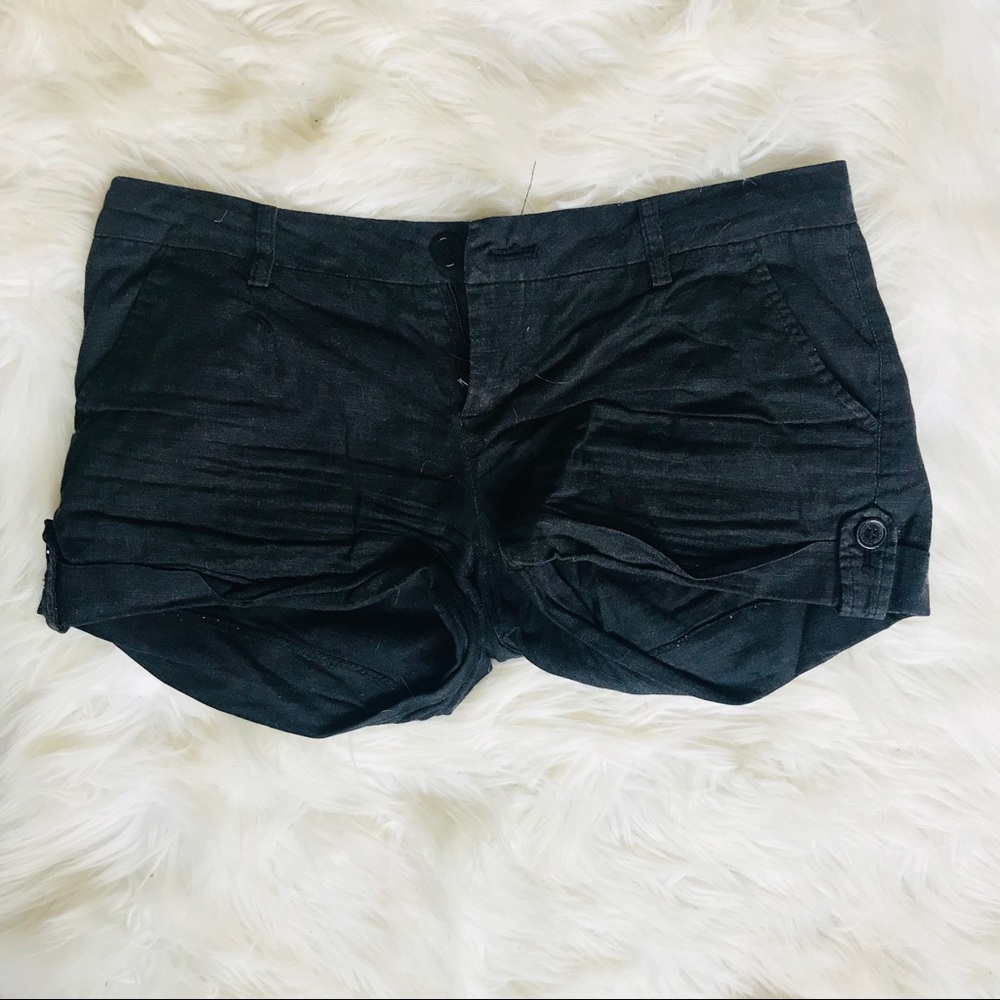 Black Linen Blend Shorts